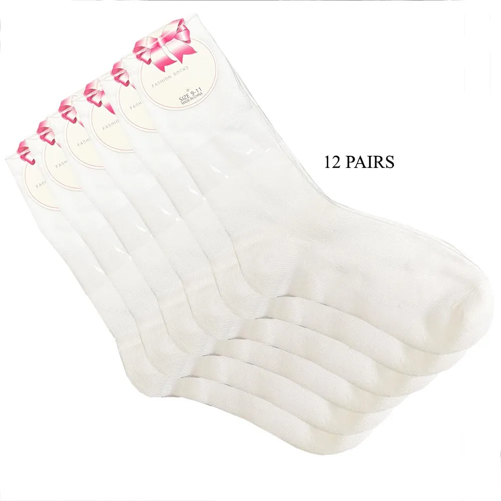 12 Pair Crew Socks White Knocker Basic Solid Unisex Casual Wear Work Size 9-11
