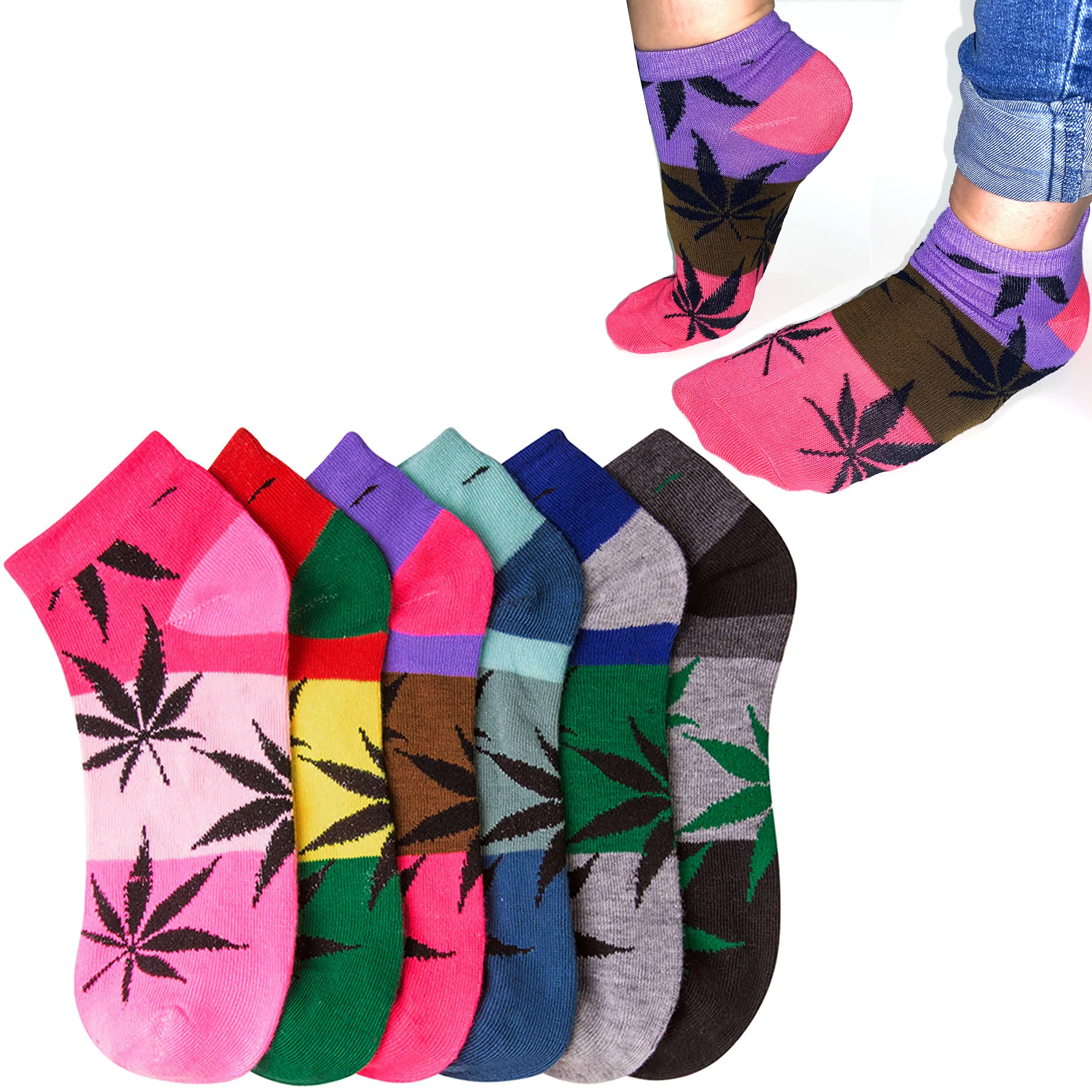 12 Pairs Womens Ankle Quarter Socks Size 9-11 Marijuana Weed Leaf Fashion Casual