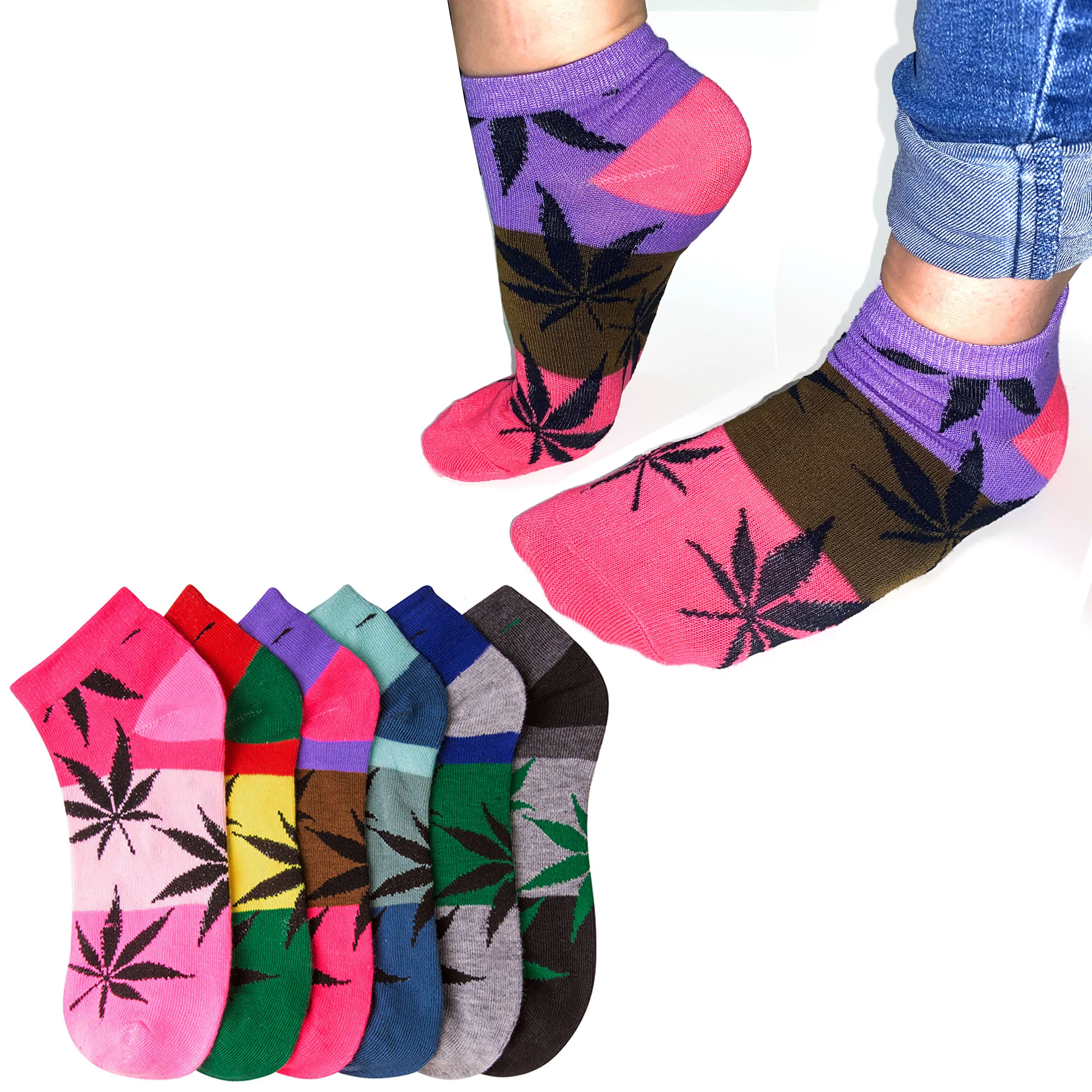 12 Pairs Womens Ankle Quarter Socks Size 9-11 Marijuana Weed Leaf Fashion Casual