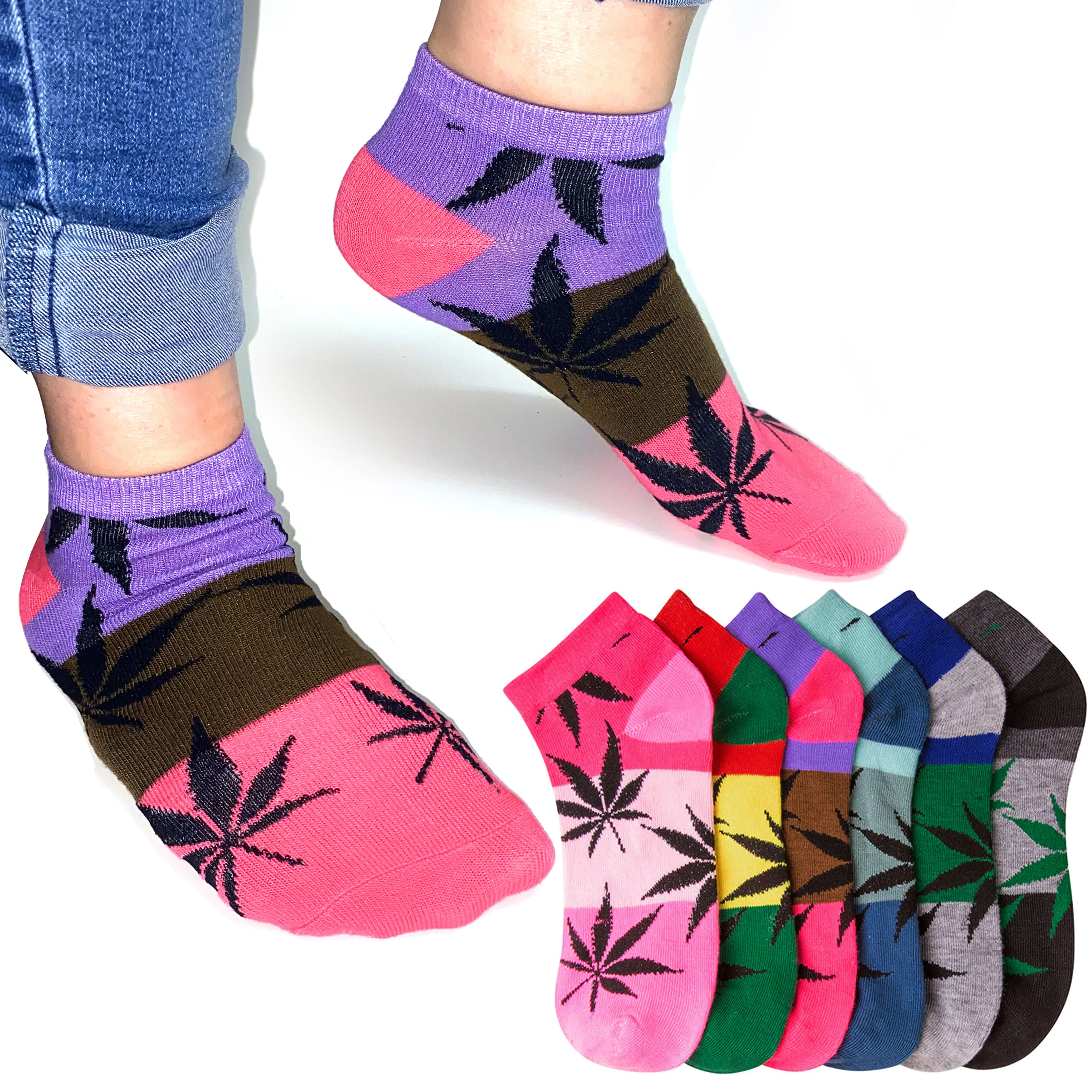12 Pairs Womens Ankle Quarter Socks Size 9-11 Marijuana Weed Leaf Fashion Casual
