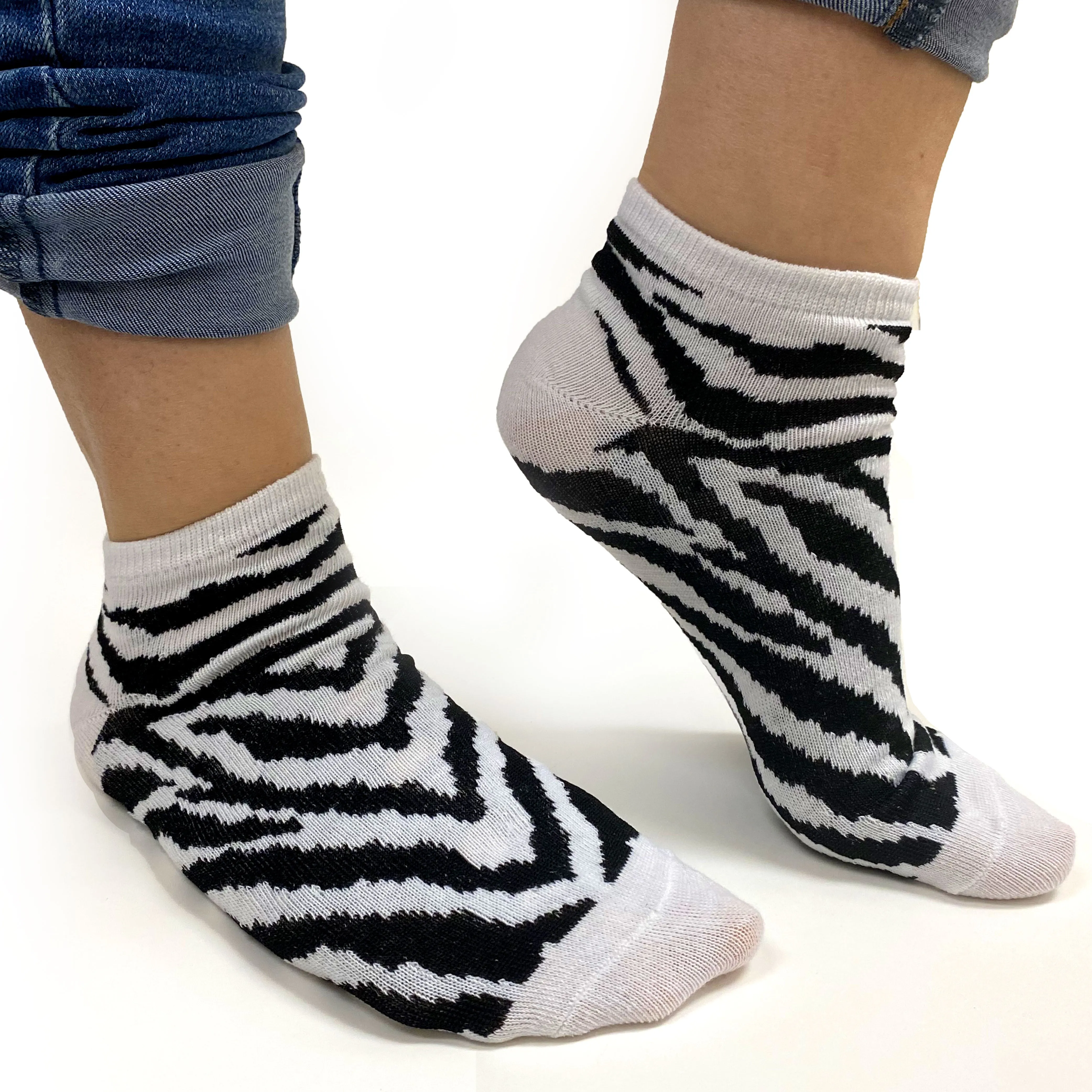 24 Pairs Lot Wholesale Women Casual Low Cut Ankle Socks Zebra Animal Print 9-11