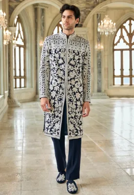 Chapelle Navy & Silver Sherwani Set