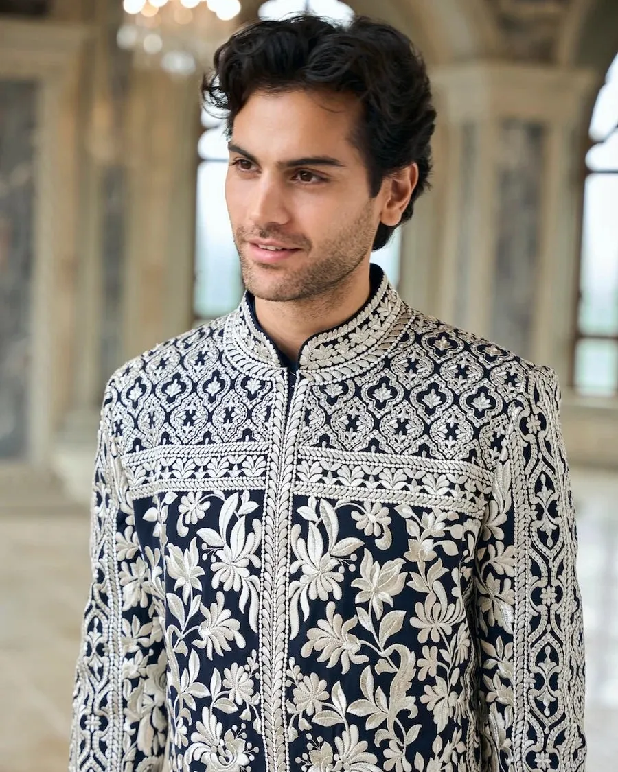 Chapelle Navy & Silver Sherwani Set