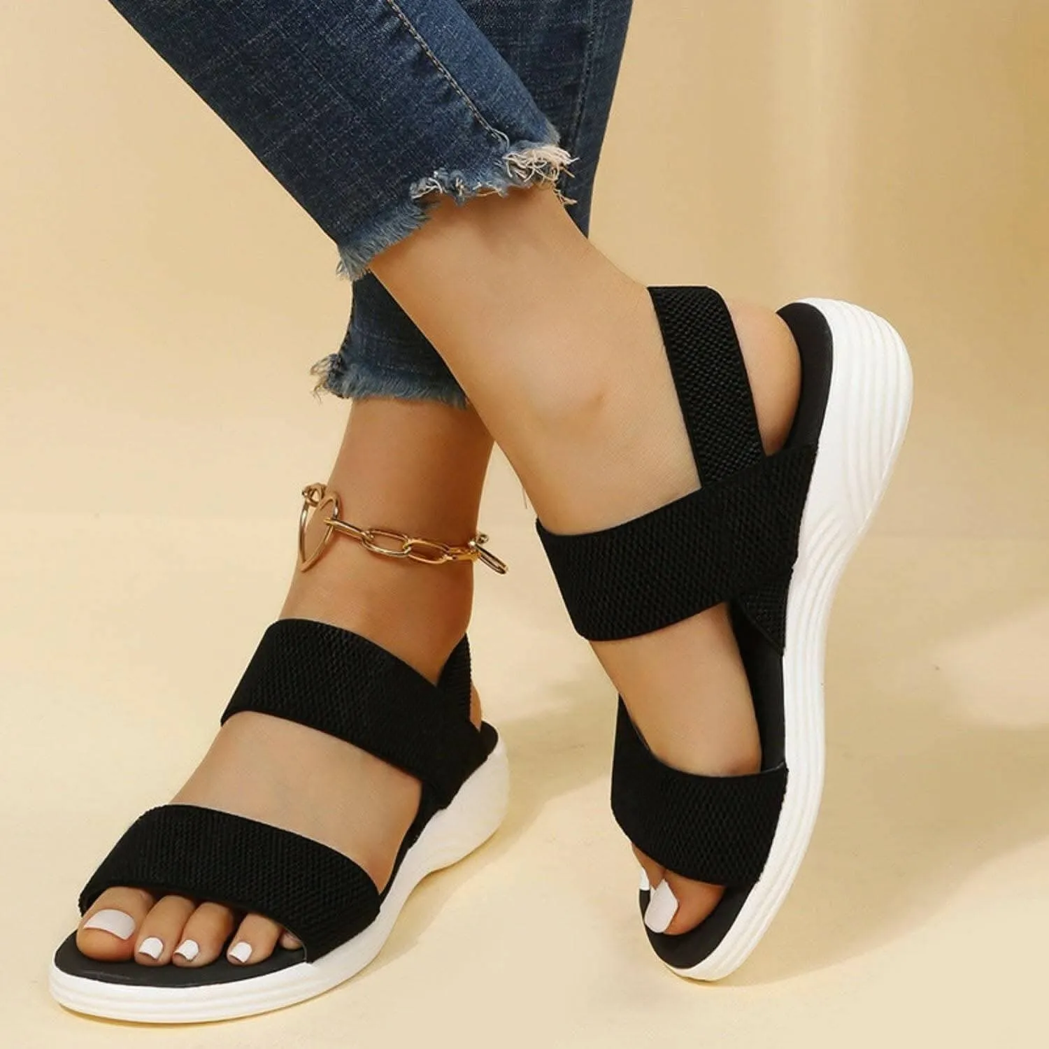 Comfortable low heel rubber sandals