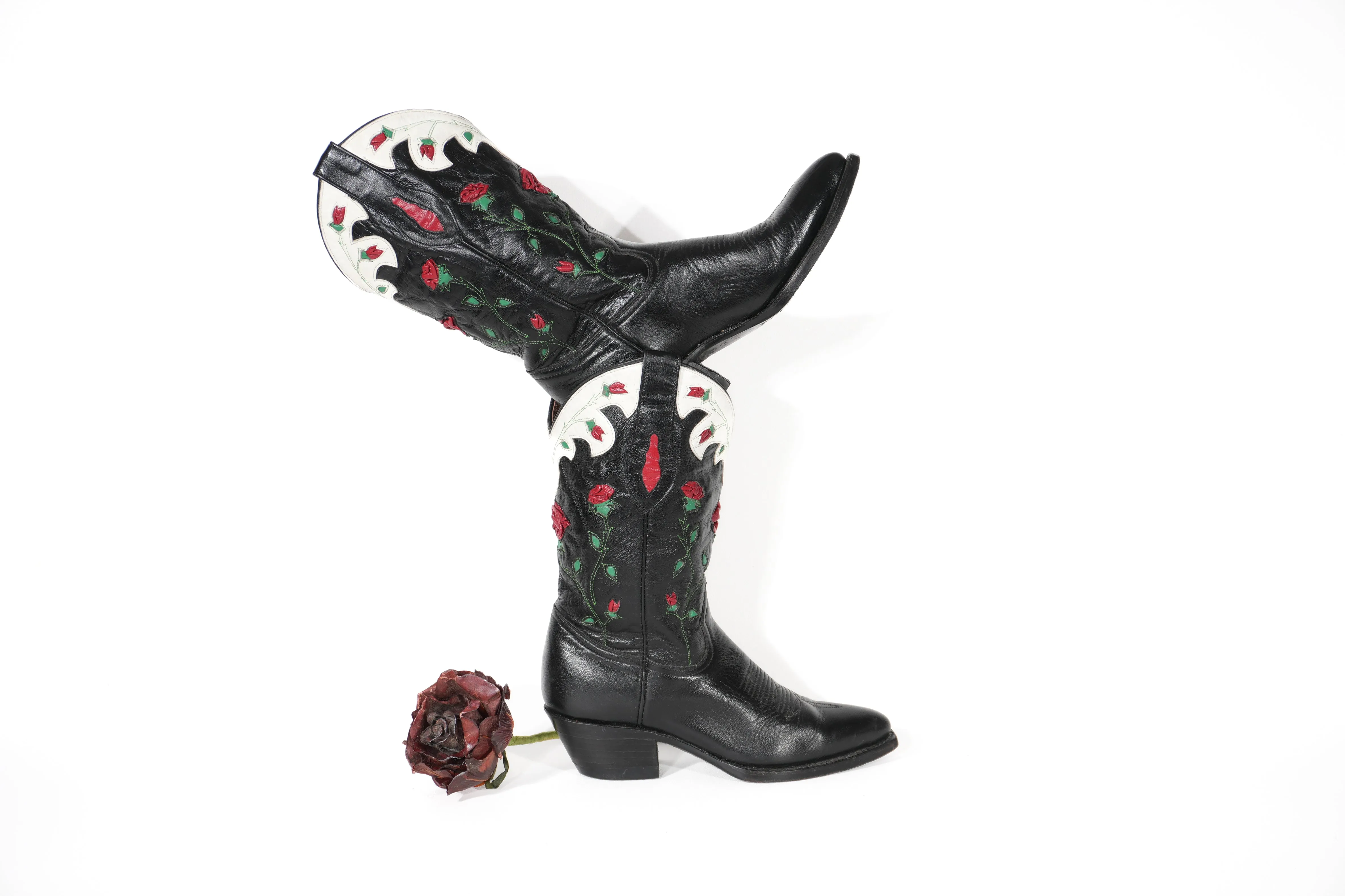 Cowgirl Boots ROSE Vintage 90s Decorated Art Cowboy Boots Size 6
