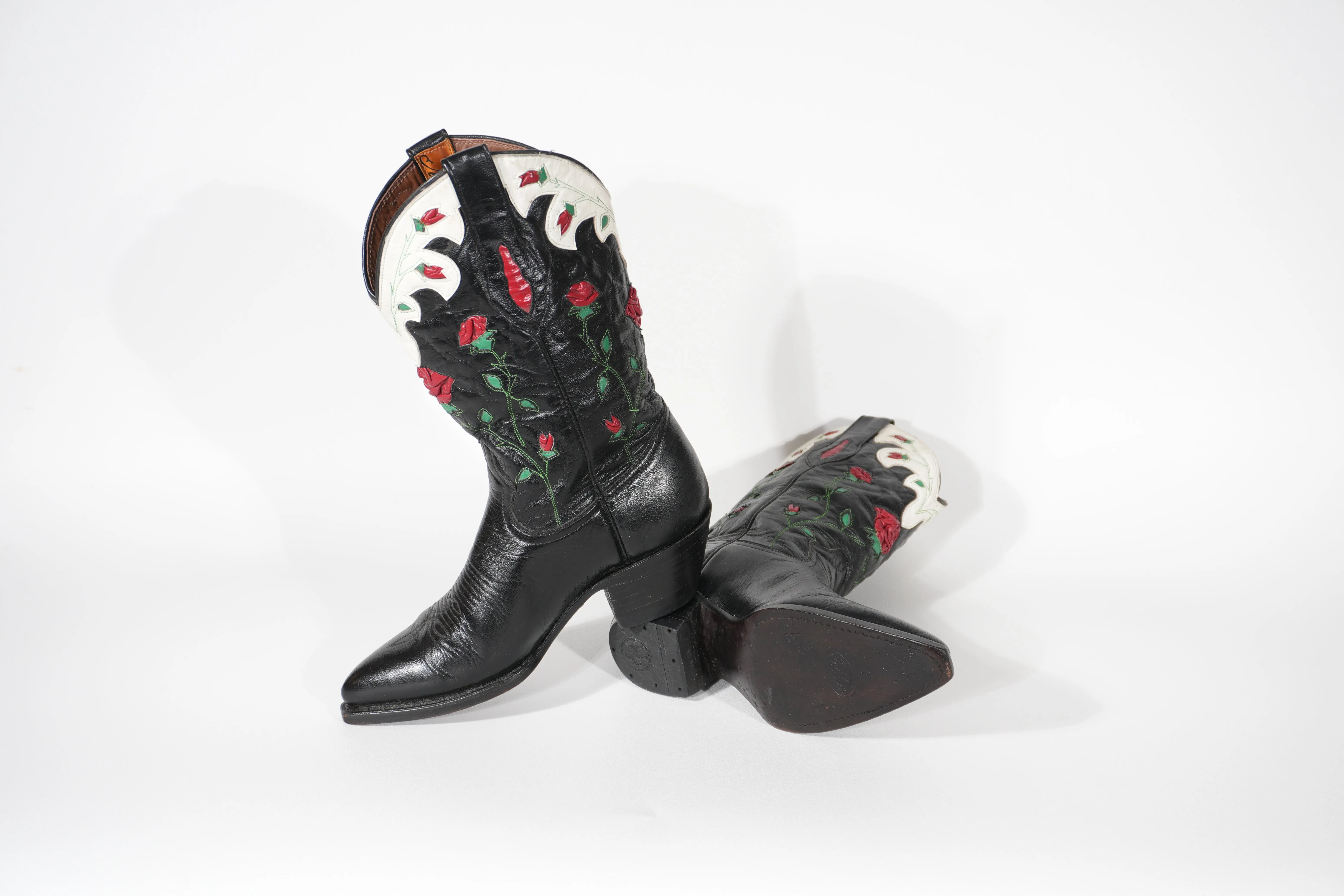 Cowgirl Boots ROSE Vintage 90s Decorated Art Cowboy Boots Size 6