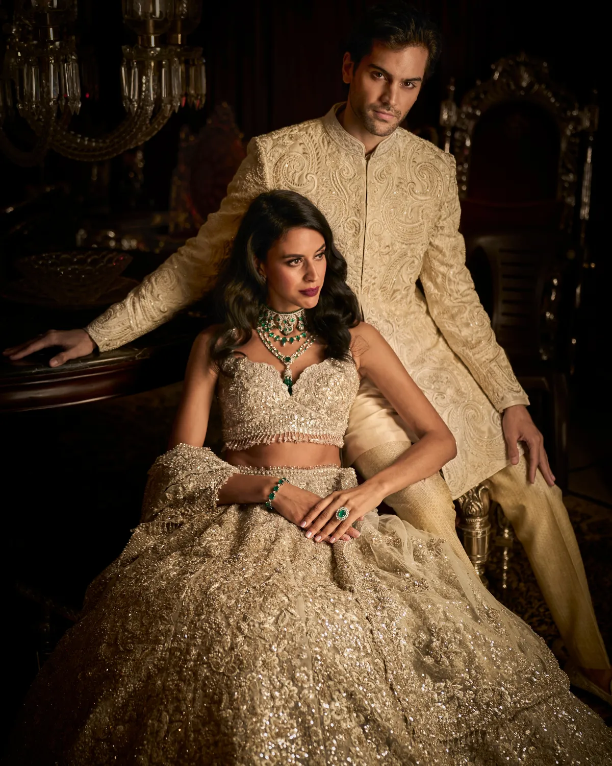 Cream Abstract Sherwani Set