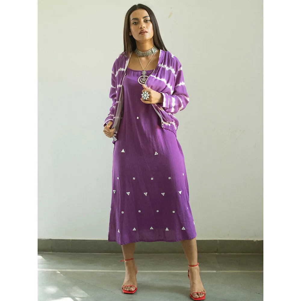 Gulaal Purple Tie & Dye Dress & Jacket (Set of 2)
