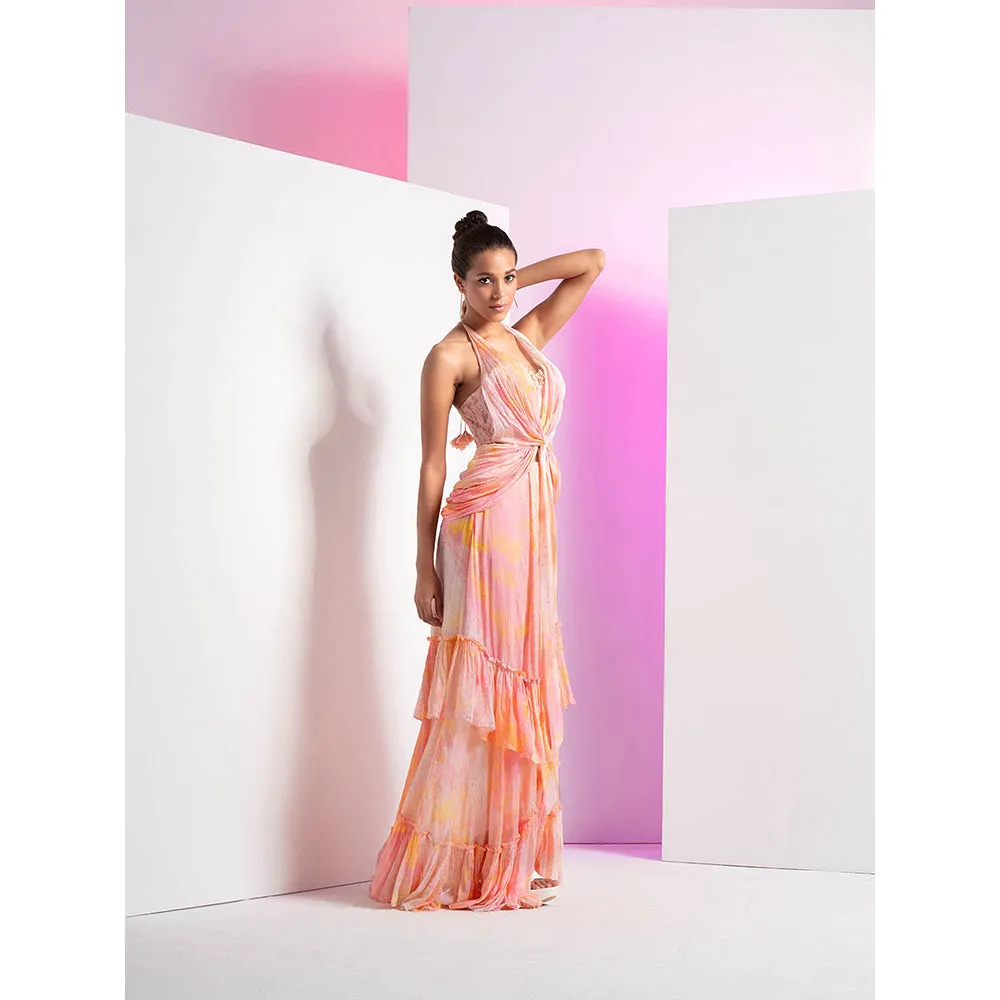 MANDIRA WIRK Ocean Dome Foil Printed Wrap Cowl with Frill Top & Skirt (Set of 2)