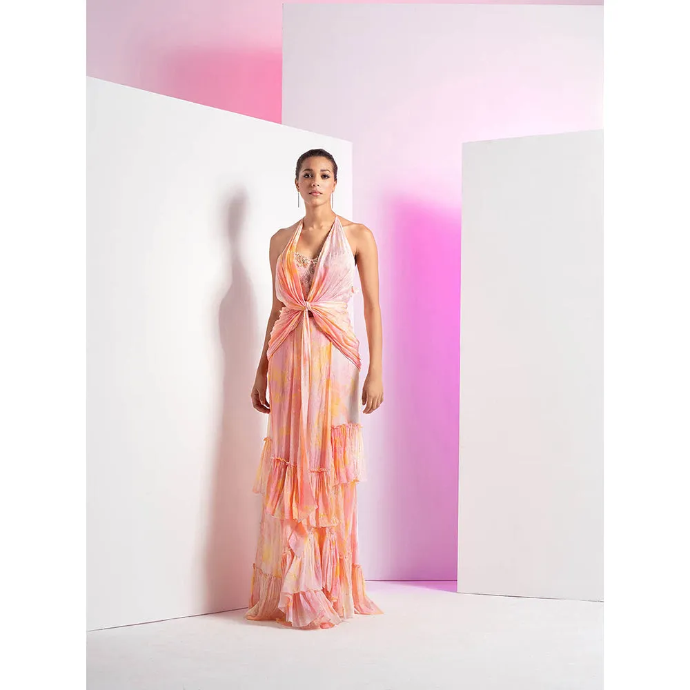 MANDIRA WIRK Ocean Dome Foil Printed Wrap Cowl with Frill Top & Skirt (Set of 2)