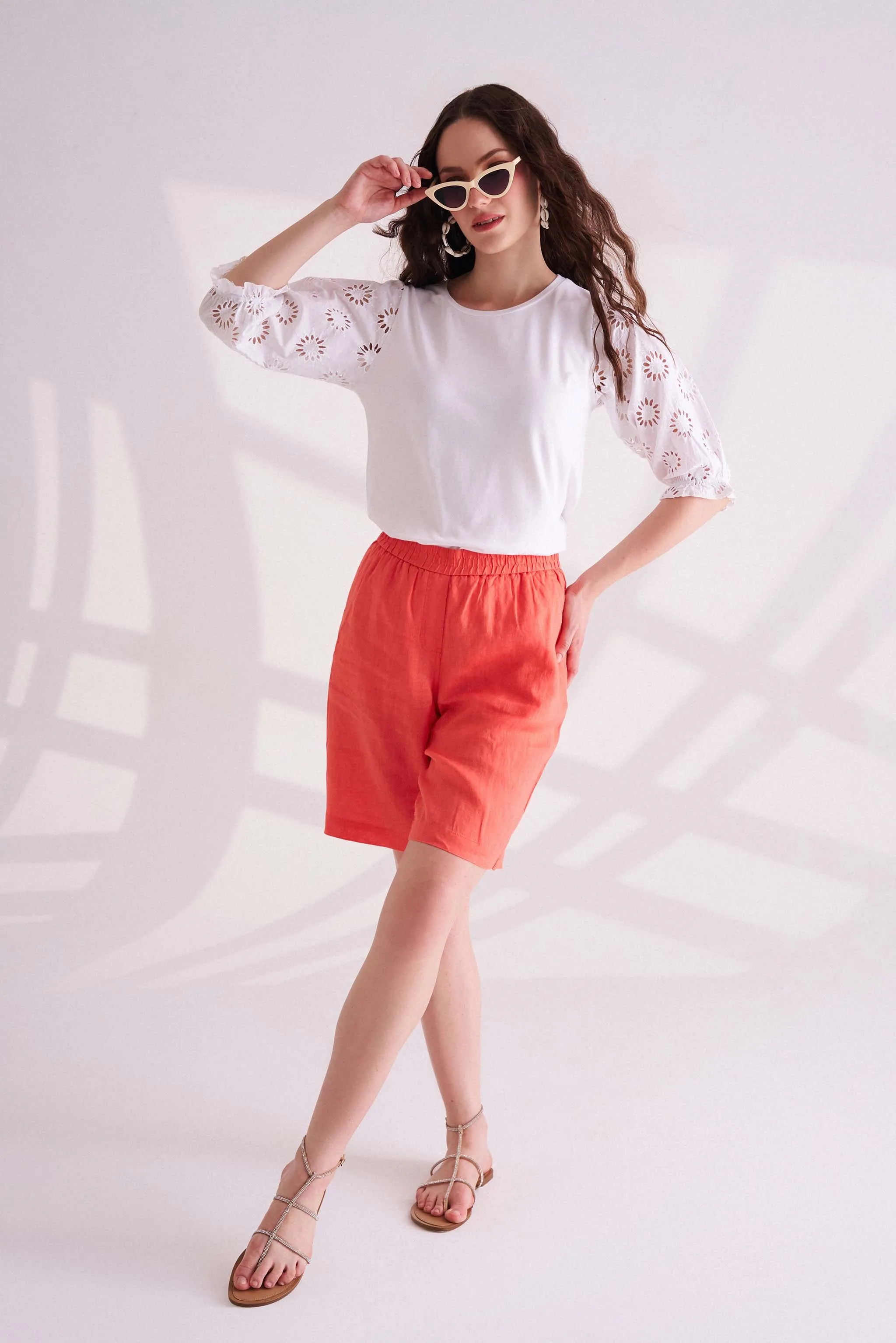 Orange Linen Shorts