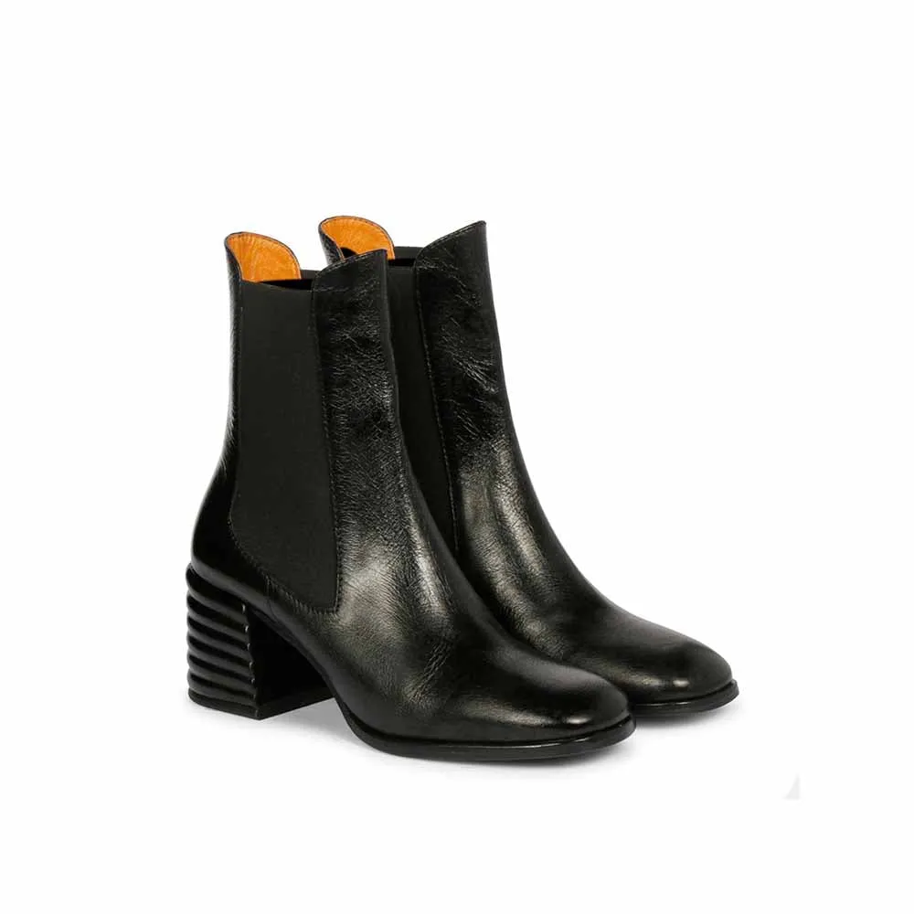 Saint G Solid Black Distressed Leather High Ankle Boots