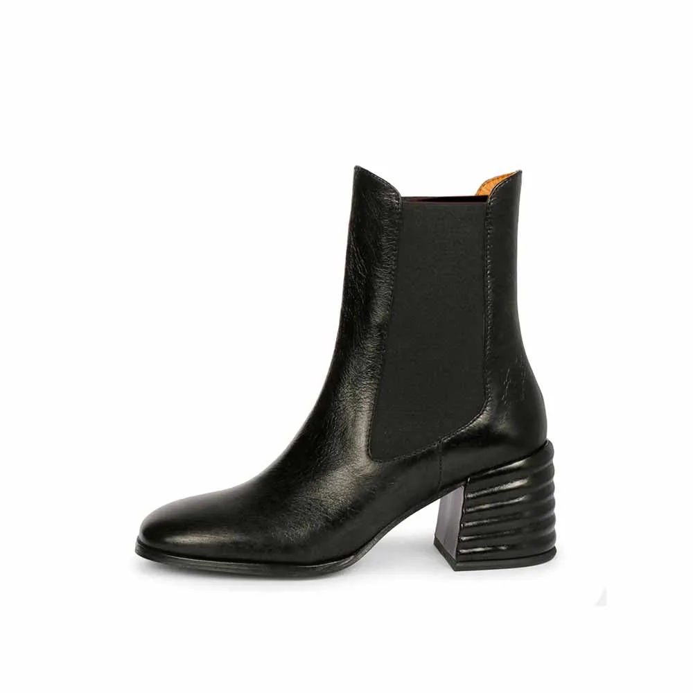 Saint G Solid Black Distressed Leather High Ankle Boots