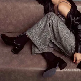 Saint G Solid Black Distressed Leather High Ankle Boots