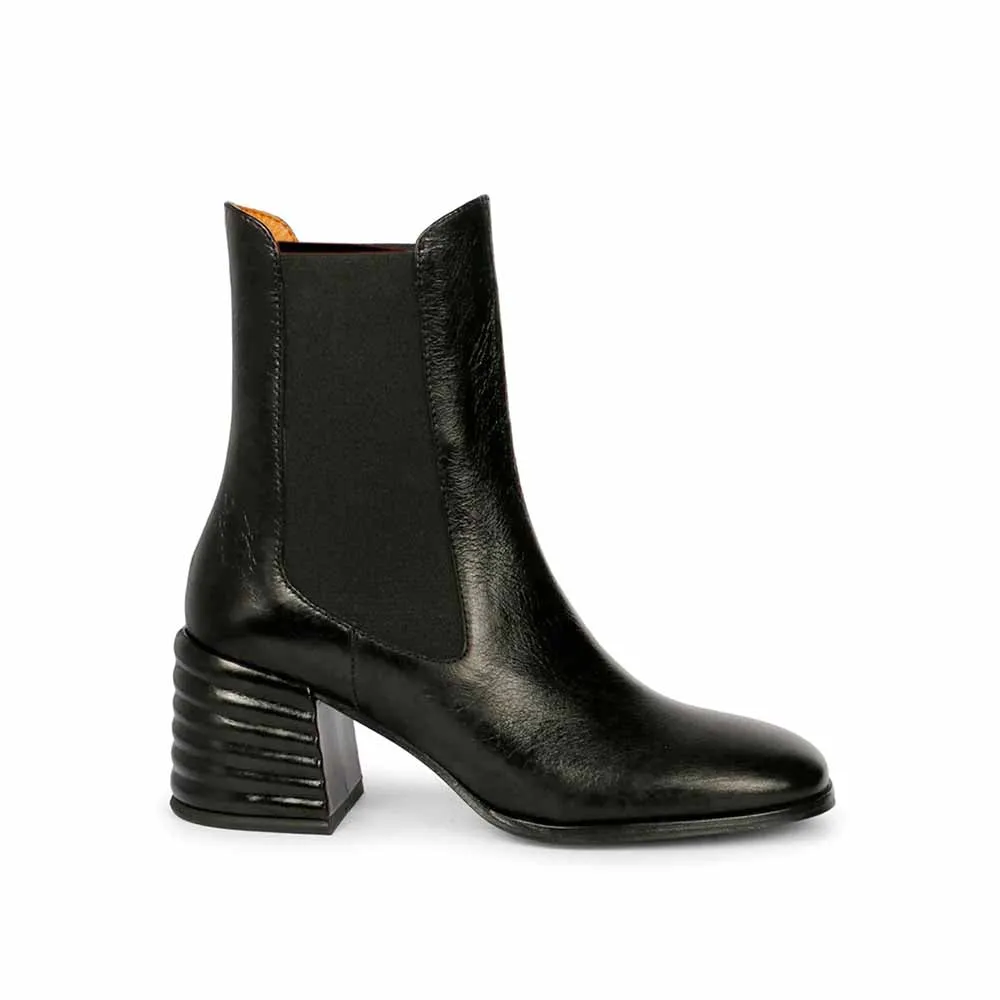 Saint G Solid Black Distressed Leather High Ankle Boots