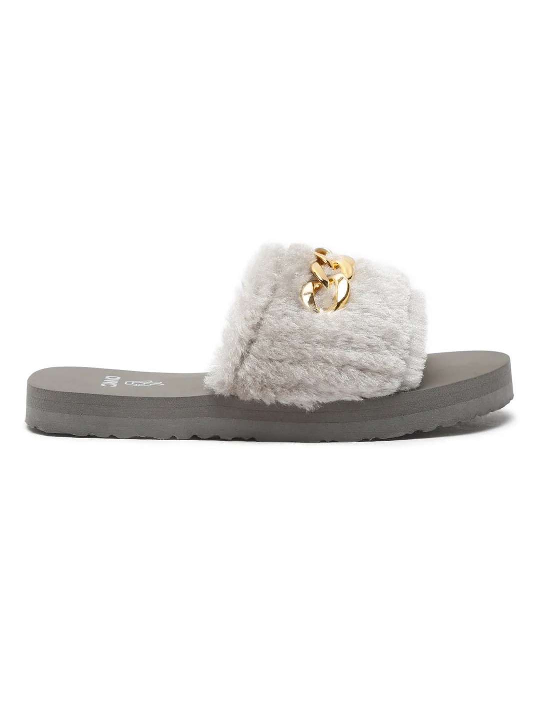 Super Comfy Grey Fur Sliders for Girls