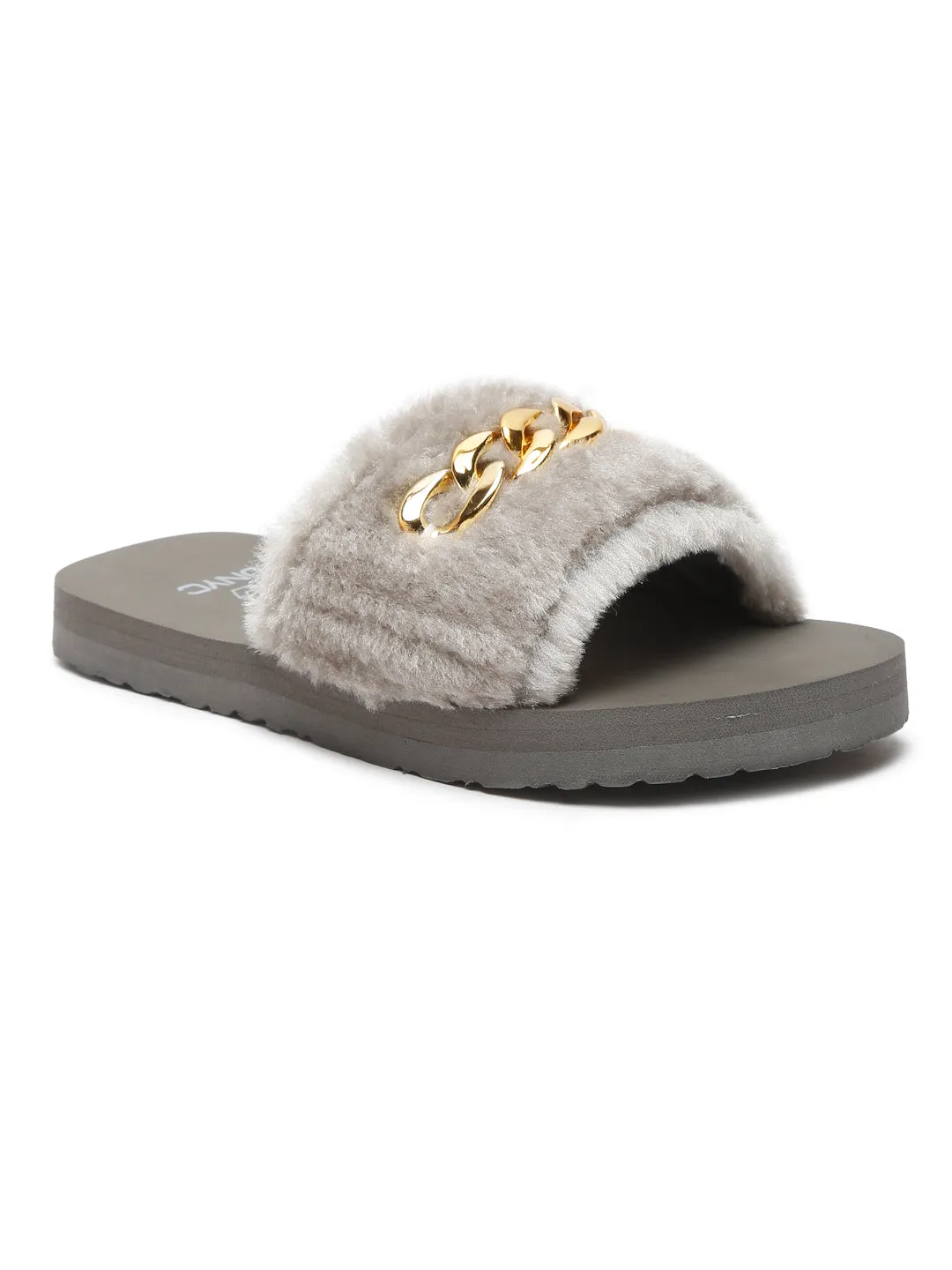Super Comfy Grey Fur Sliders for Girls