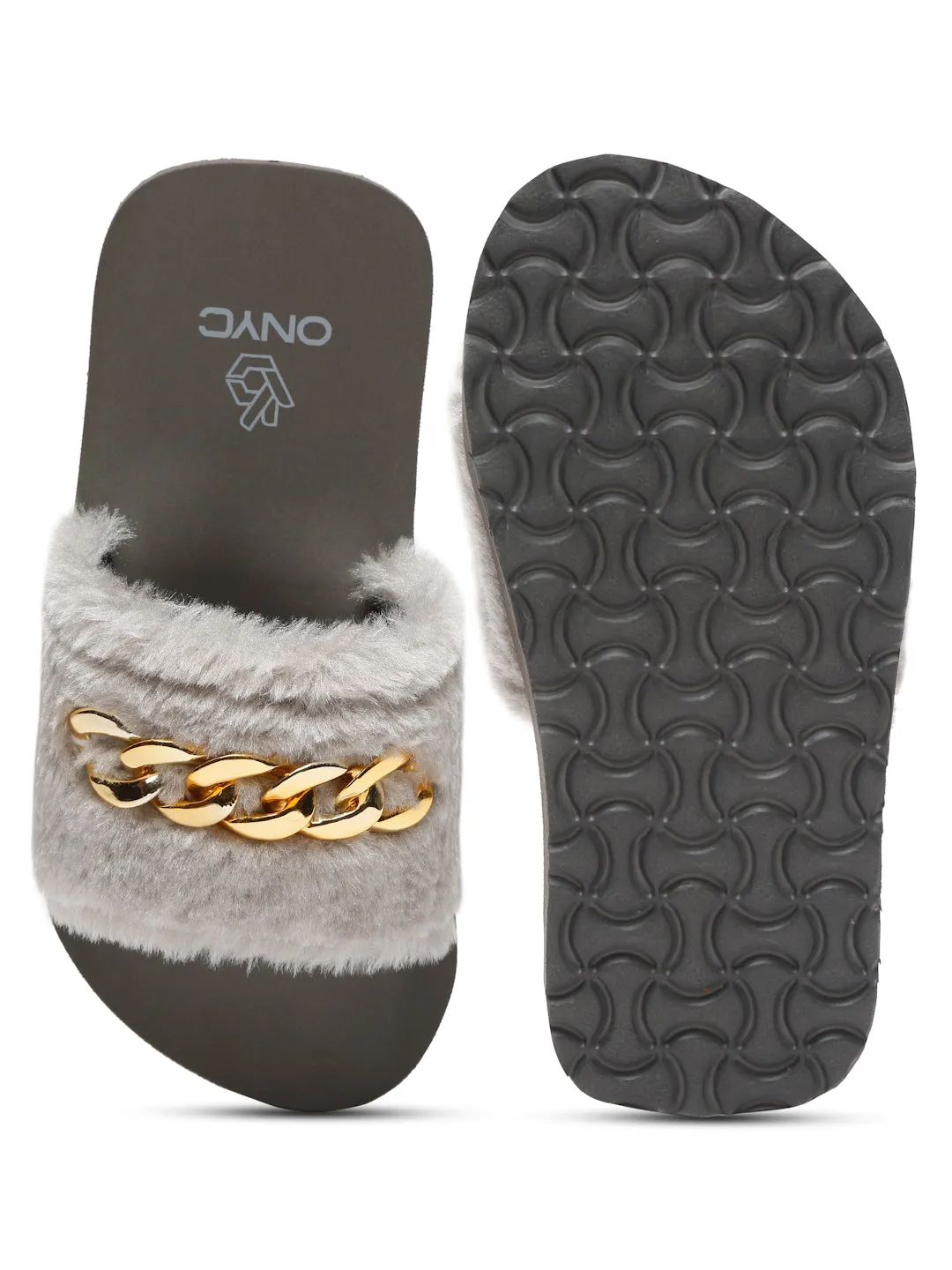 Super Comfy Grey Fur Sliders for Girls