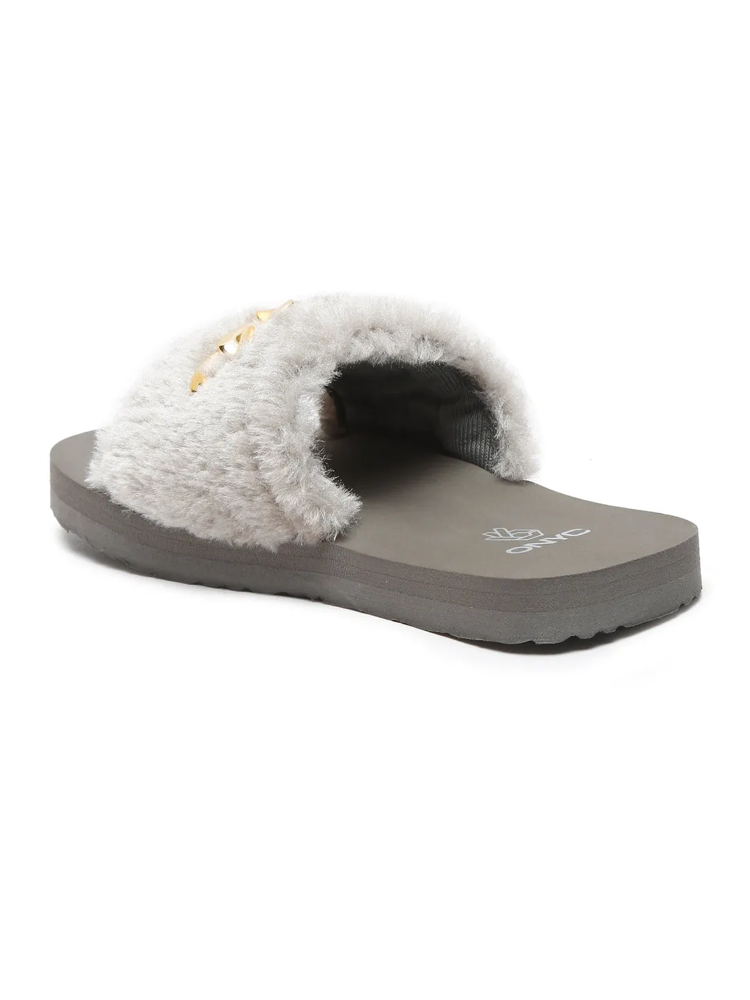 Super Comfy Grey Fur Sliders for Girls