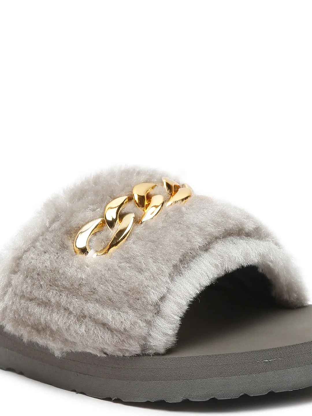 Super Comfy Grey Fur Sliders for Girls