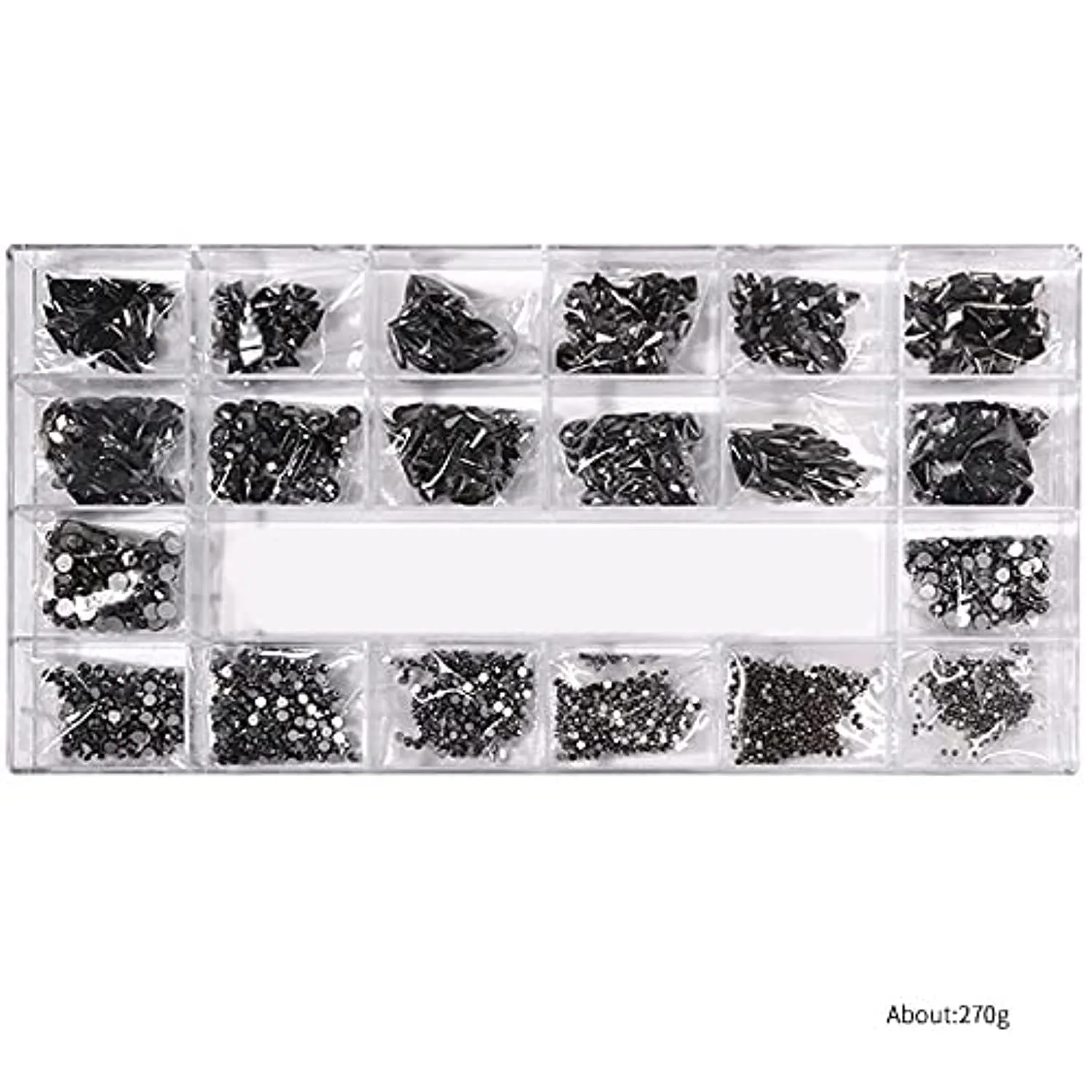 Yzzseven 12 Types of 600 Diamonds  2500 Flat Rhinestones Mix 20 Styles Flatback Rhinestone Crystals 3D Decorations Flat Back Stones Gems Set for for Nail Art DIY|（Mine black）