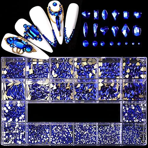 Yzzseven 12 Types of 600 Diamonds  2500 Flat Rhinestones Mix 20 Styles Flatback Rhinestone Crystals 3D Decorations Flat Back Stones Gems Set for for Nail Art DIY|（Mine black）