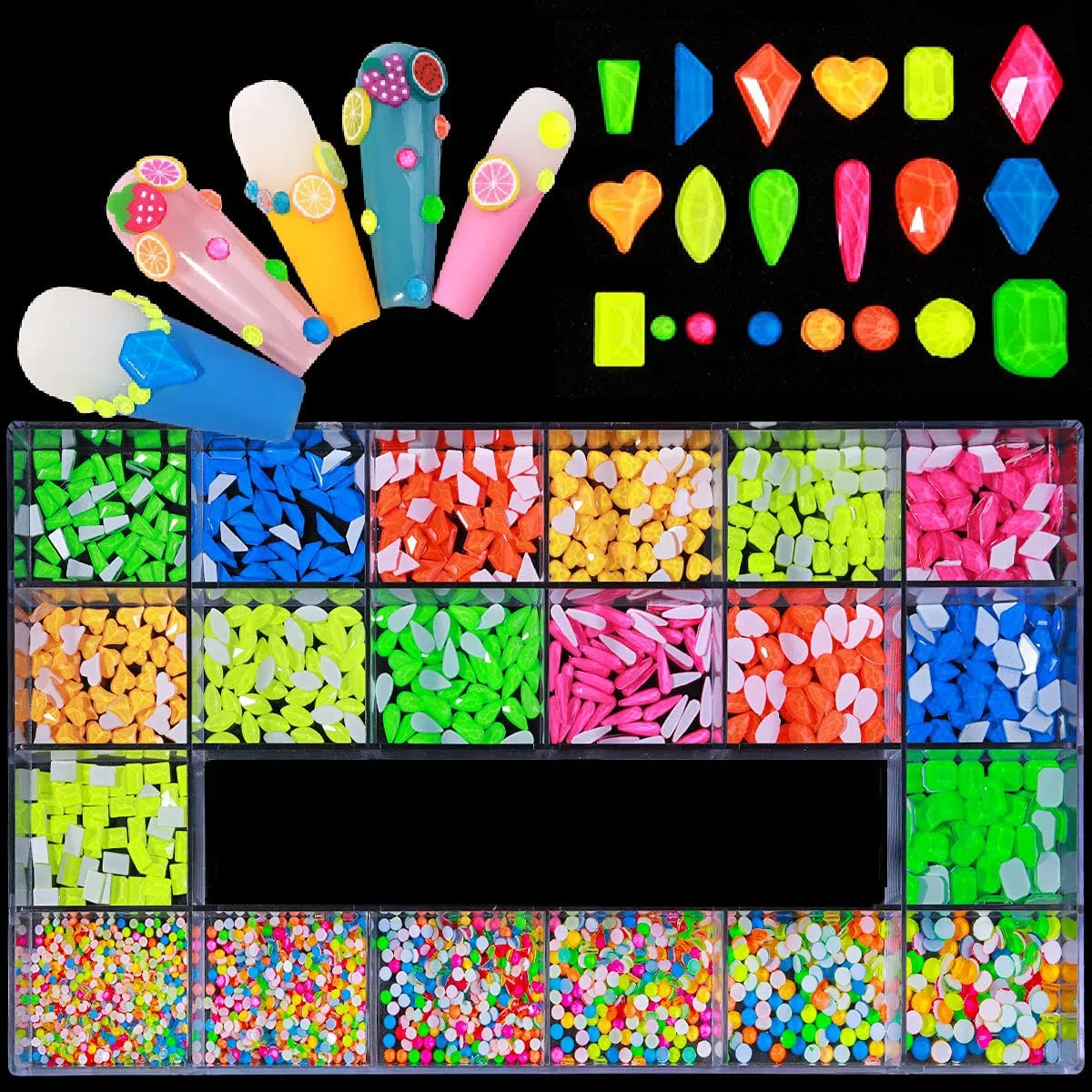 Yzzseven 12 Types of 600 Diamonds  2500 Flat Rhinestones Mix 20 Styles Flatback Rhinestone Crystals 3D Decorations Flat Back Stones Gems Set for for Nail Art DIY|（Mine black）